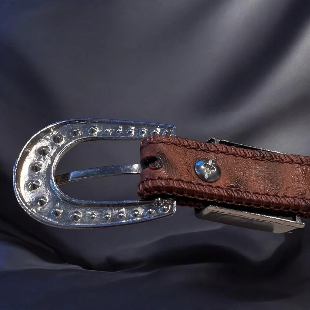 Shyanne Girls' Belt Sz 26 Ostrich Print Rhinestone K501 Crystal Brown Silver
